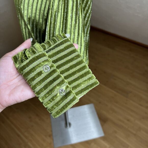 House Of Harlow 1960 Top Size Medium Green Metallic Velvet Button Up Retro Boho - Picture 7 of 10